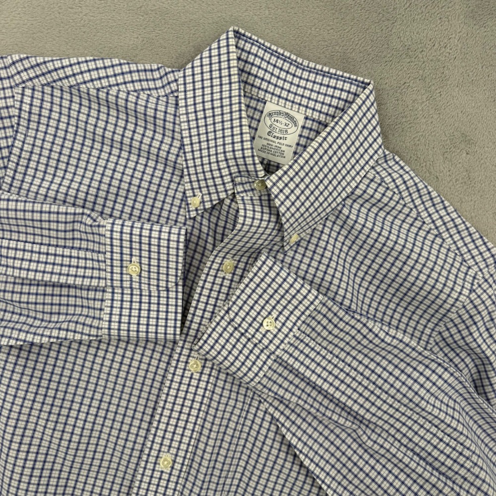 Brooks Brothers Classic Button Down Shirt Blue Plaid Non Iron Men Size 14.5